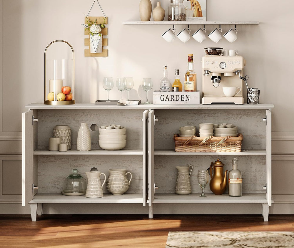 WAMPAT 65-inch Handcrafted Patchwork Decorative Buffet Cabinet with Pop-Up De...