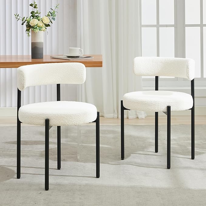 Boucle Dining Chairs Set of 6, Mid Century Modern Dining Room Chairs with Bar...