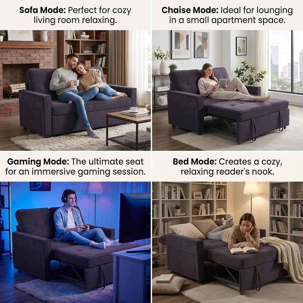 Actinidia 3 in 1 Convertible Sofa Bed, 53" Modern Loveseat Sleeper Sofa ...