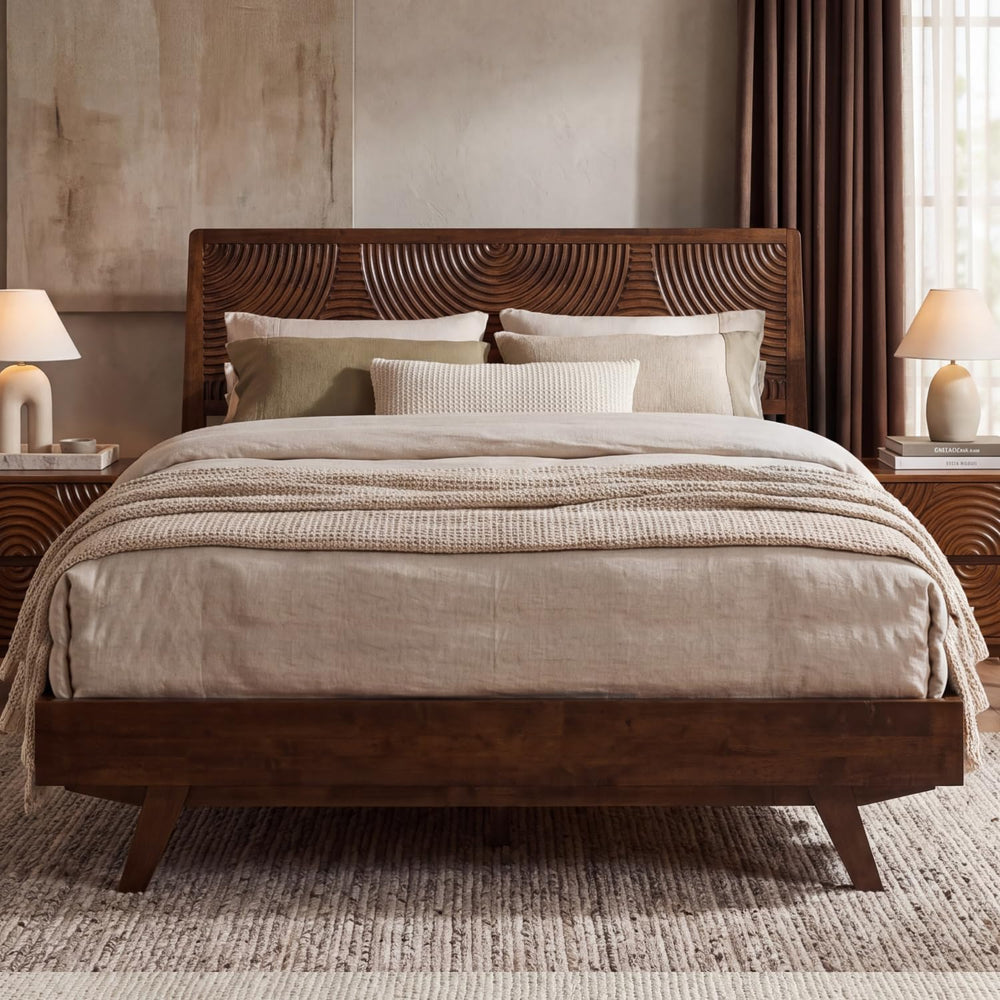 Acacia Harmony King Solid Wood Platform Bed Frame, No Box Spring, Walnut