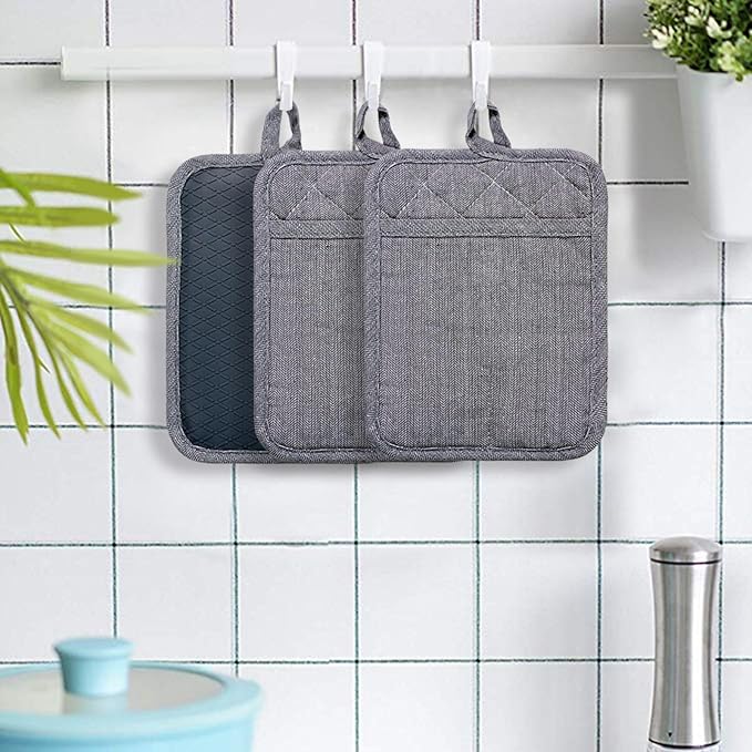 Pot Holders Yarn-Dyed Set of 3 Non Slip Silicone Kitchen Lines Heat Resistant - Image 7