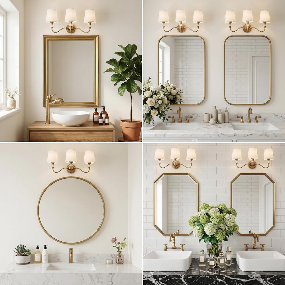 3-Light Vintage Bathroom Vanity Light Fixtures Over Mirror, Brass Vanity Ligh...