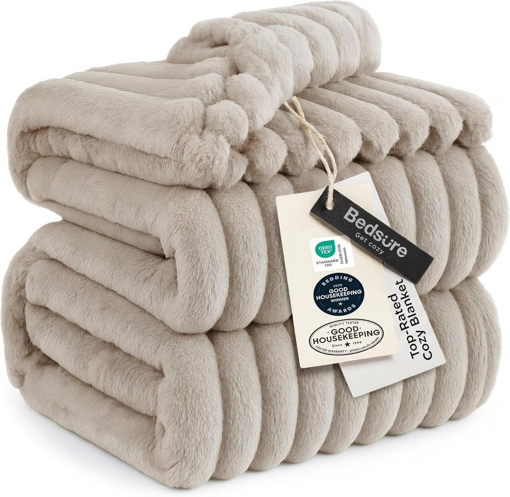 Bedsure Soft Queen Size Blanket for Bed Beige 90"x90"