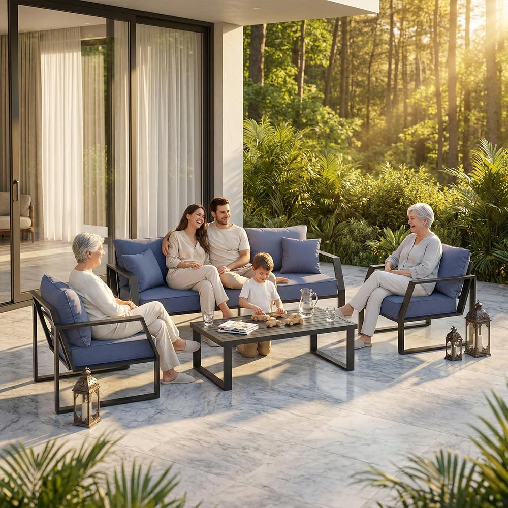 Oversized Outdoor Modern Patio Sofa for 3, 5" Thick Cushions, Deep Seat ...