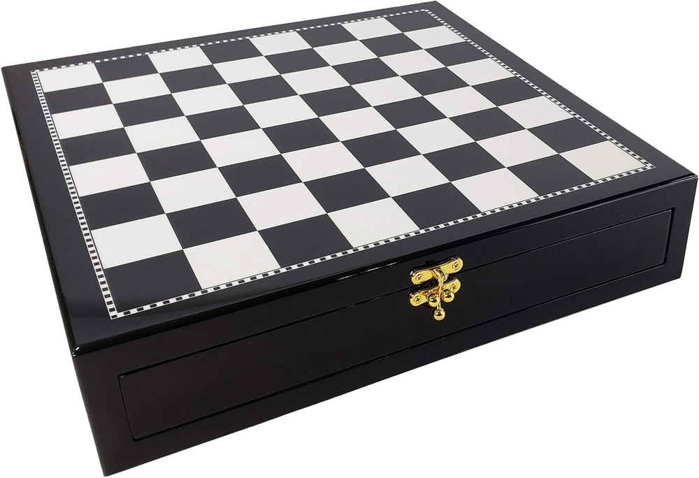17 inch Black and White High Gloss Chess Storage Board Chest with 2 Drawers
