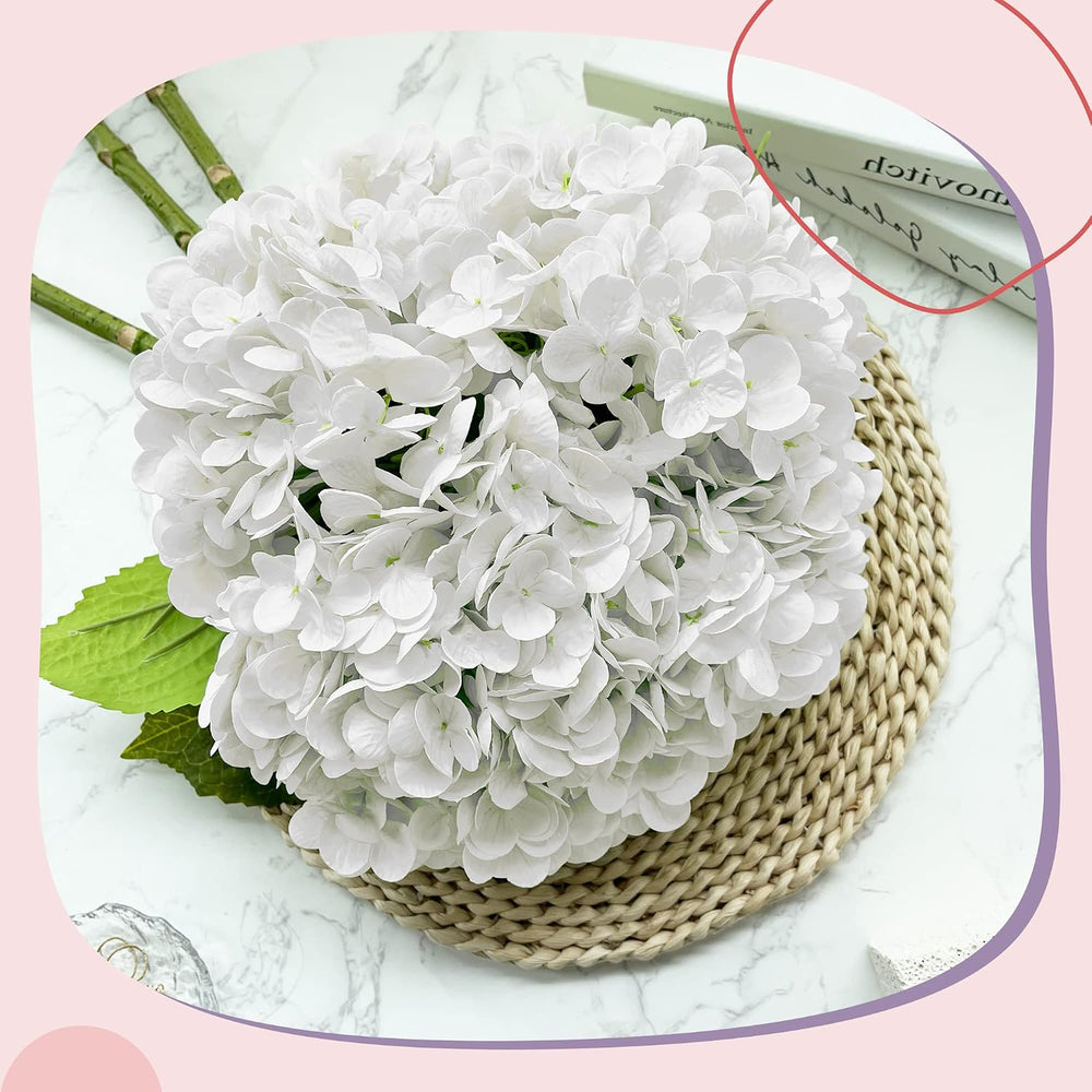 Yatim 21In White Artificial Hydrangea Flowers with Stems 5 Pcs