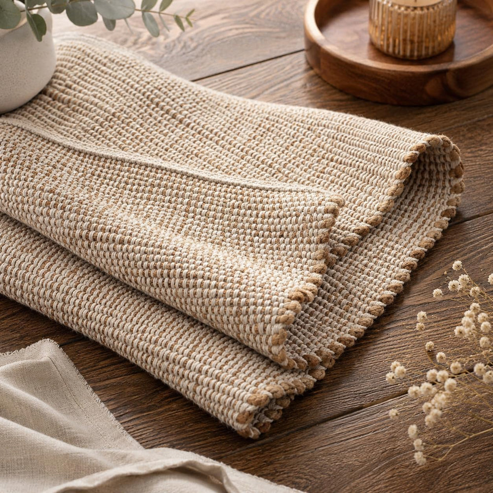 Jute Cotton Area Rug, Hand Woven Traditional Farmhouse Rug for Living Room, B...