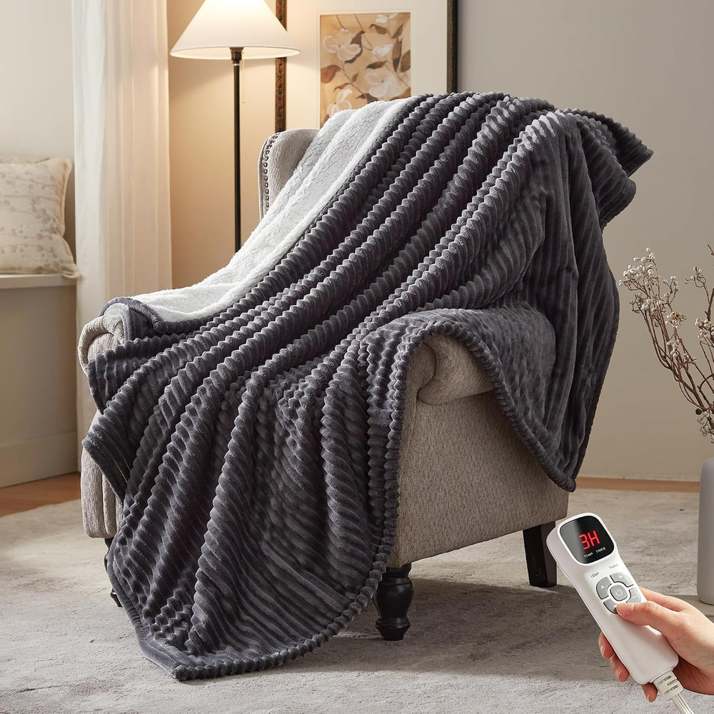 Electric Heated Blanket,50"x60" Heating Throw Flannel Grey