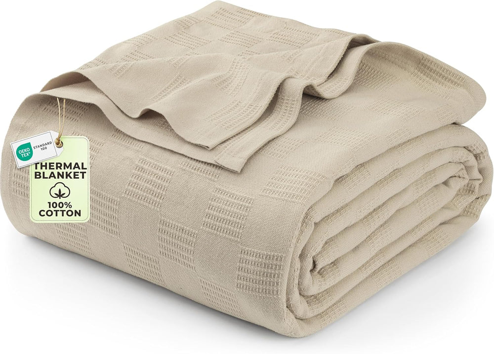 Utopia Bedding 100% Cotton Thermal Blanket Khaki King, 90x108 Inches