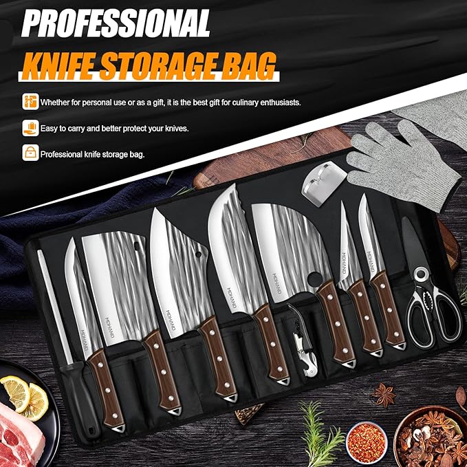 MDHAND Butcher Knife Set, Heavy Duty Meat Cleaver Knives, Boning Knife