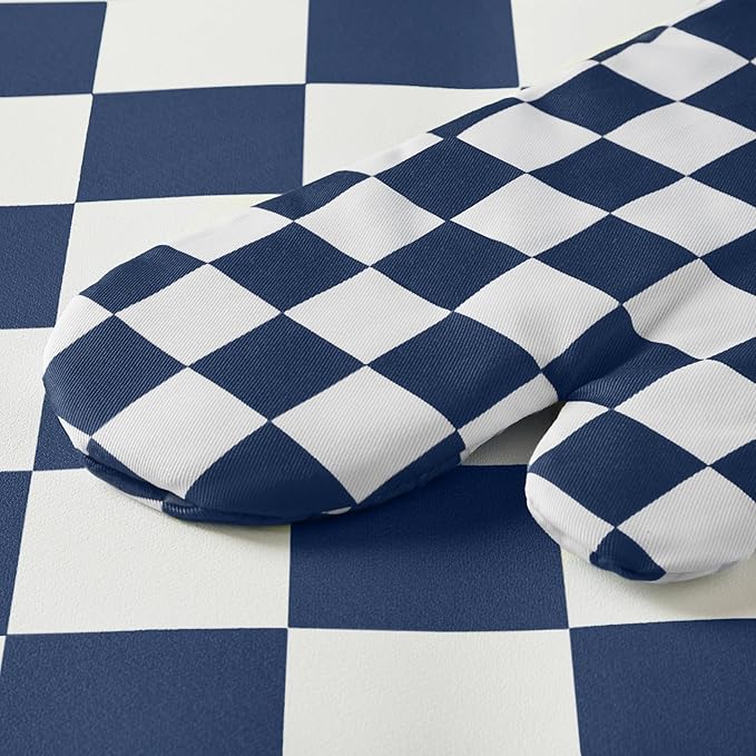 Ohocut Navy Blue Checkered Oven Mitts Heat Resistant, Vintage Retro - Image 6