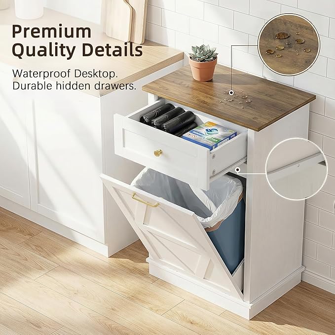 YESHOMY Tilt Out Trash Cabinet, 10 Gallon Hidden Wooden Bin Cabinets, Laundry - Image 5