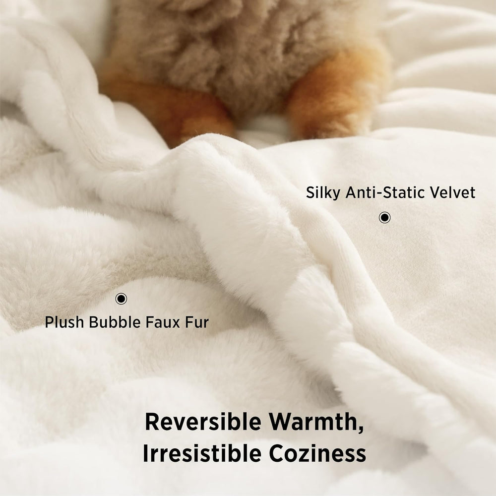 Bedsure Fuzzy Fluffy Bubble Faux Fur Throw Blanket, Soft Plush Comfort Cozy G...