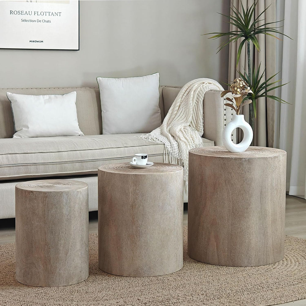 Round Nesting Small Coffee Table Side Table End Set of 3 for Living Room Bedr...
