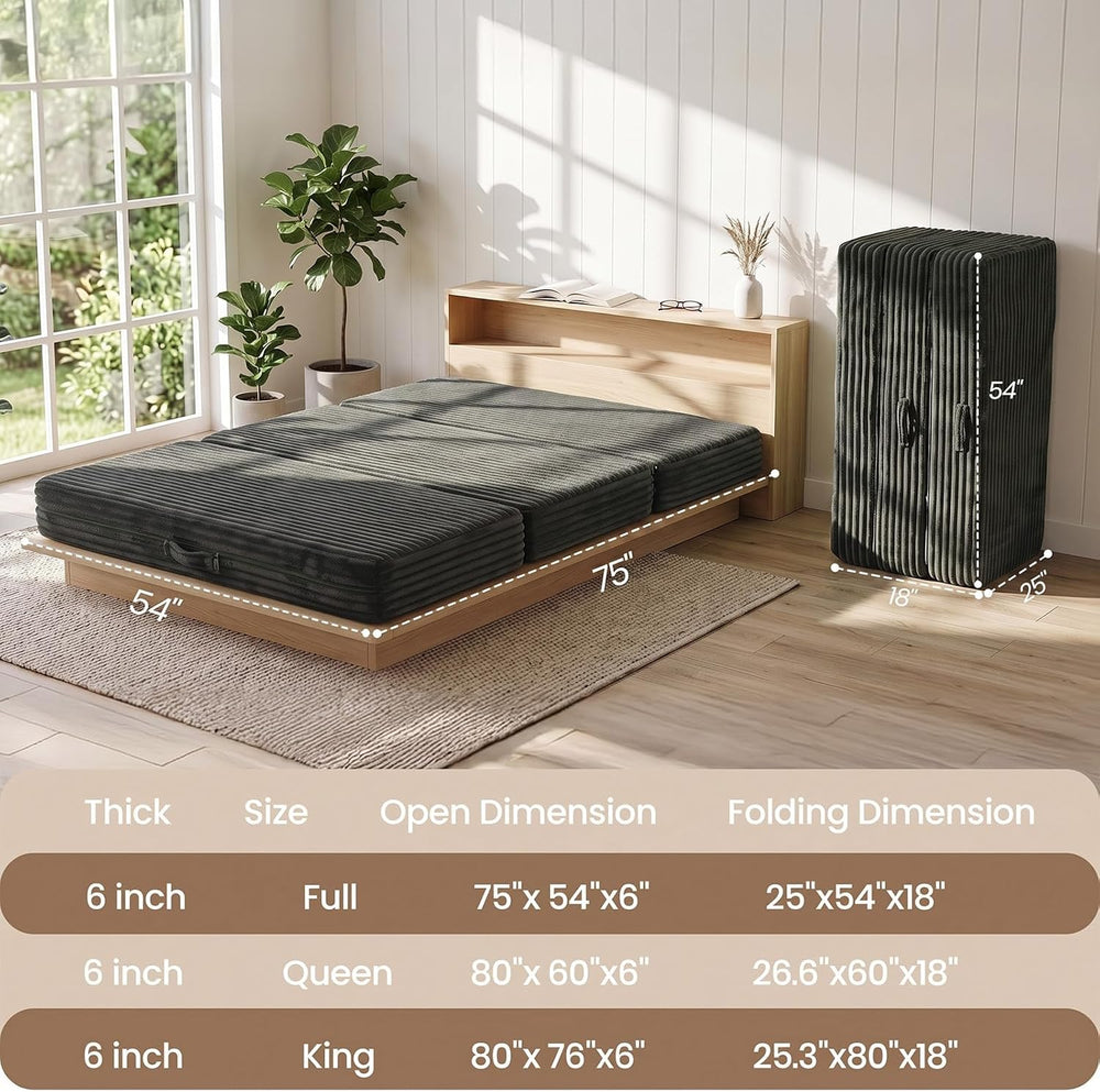 6-Inch Tri Folding Mattress Full Size,Memory Foam Foldable Mattress Topper,Po...