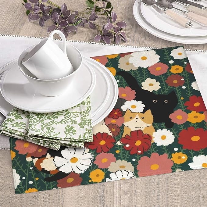 Cute Cat Flowers Dish Drying Mat 16x18 Inch, Microfiber Absorbent Fast Dry Mat - Image 7