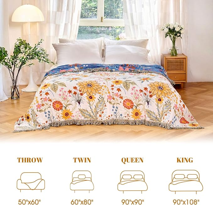 MSGKV Boho Throw Blanket for Bed 60"x80" Cotton Floral Twin Size Blanket - Image 6