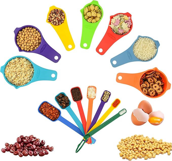 Measuring Cups and Spoons Set, Plastic Measuring Cup Set 15, Mixing Color Dry - Image 7