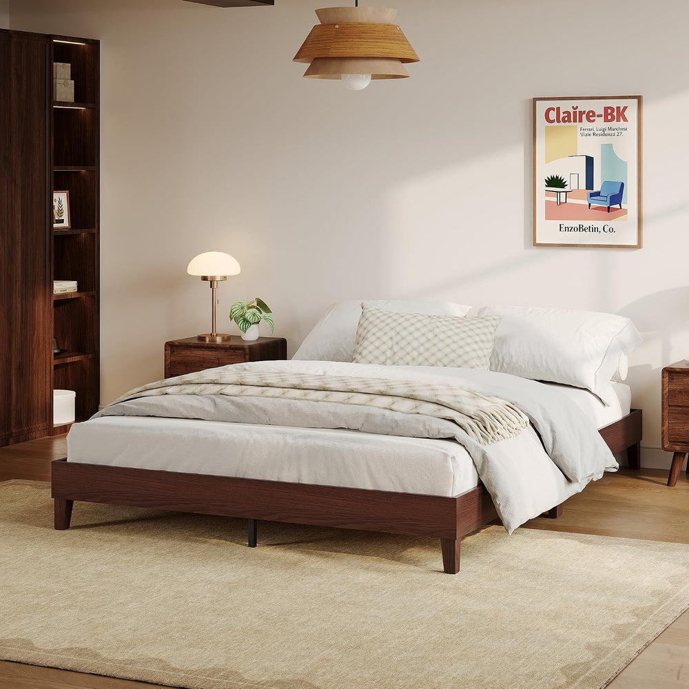 IDEALHOUSE Full Size Bed Frame,9 Inch Natural Sturdy Wood Platform Bed