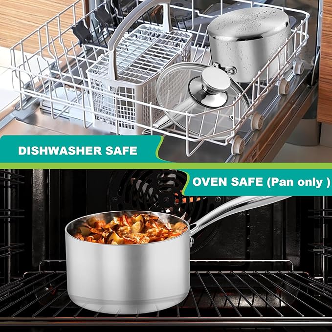 P&P CHEF 2 & 3 Quarts Tri-Ply Stockpot and Saucepan, Stainless Steel Sauce Pan - Image 6