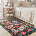 Floral Machine Washable Rug Black/Brown, 3x5 Rug Non Slip Soft Bedroom Rugs by WelcometoBabovid