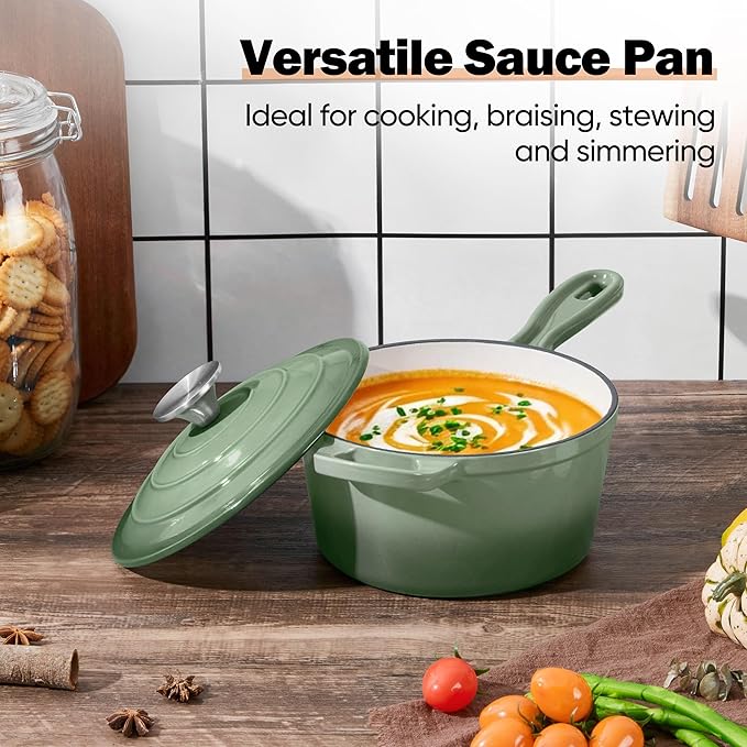 Homikit 1 Quart Saucepan with Lid, Enameled Cast Iron Small Sauce Pan Cooking - Image 8