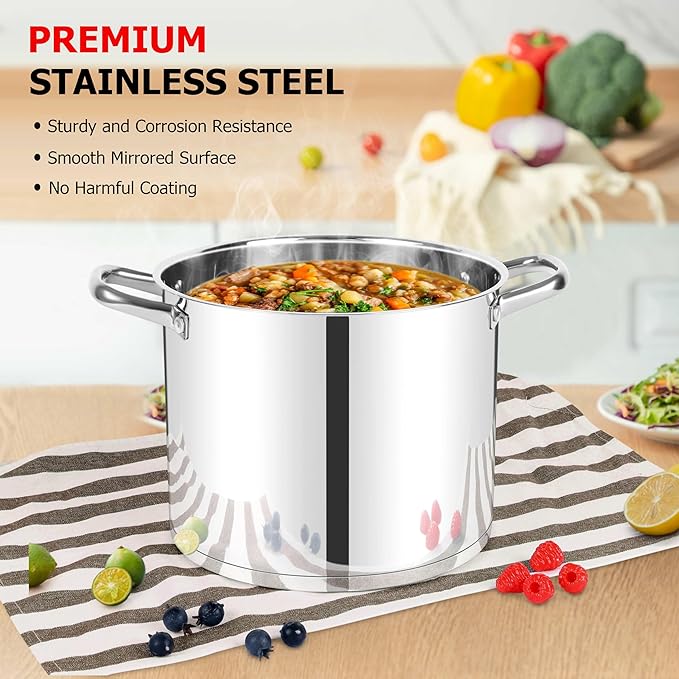 LIANYU 10 Quart Pot with Lid, 10 QT Tri-ply Stainless Steel Stockpot, Heavy - Image 4