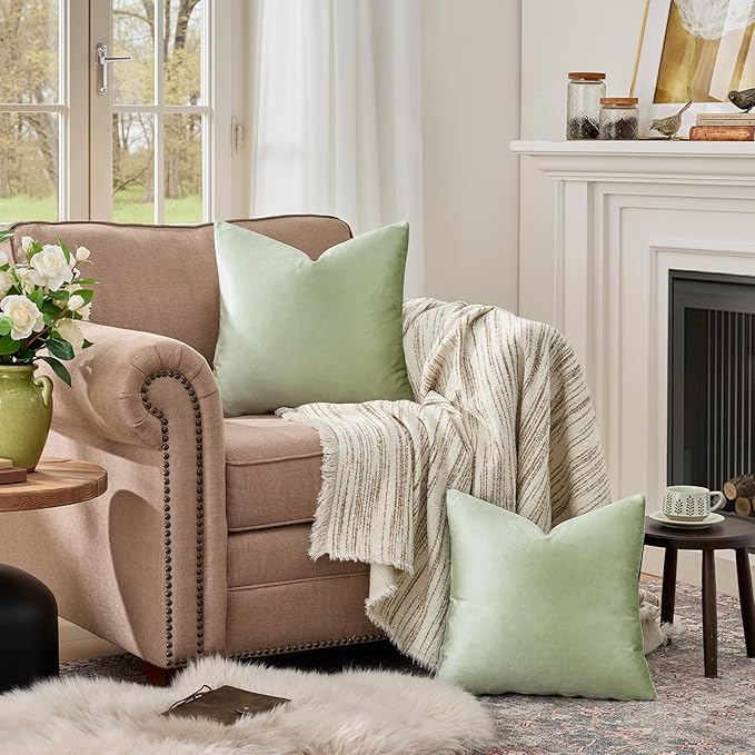 GIGIZAZA Sage Green Pillow Covers 16x16 Throw Pillows Velvet Decorative Sofa - Image 3