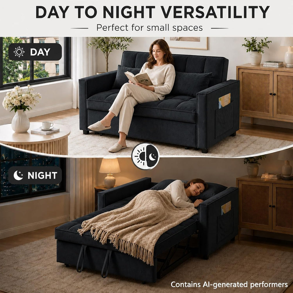 3 in 1 Pull Out Couch Bed, Convertible Futon Sofa Bed, Velvet Sleeper Lovesea...