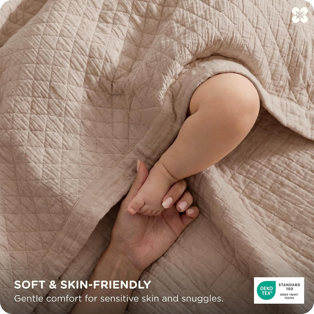 Bedsure PureWoven 100% Cotton Muslin Blanket 8-Layer, Queen, Taupe Brown