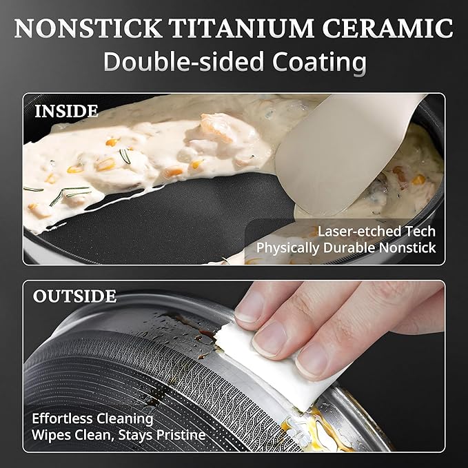 KOKHUB 12" Titanium Ceramic Nonstick Frying Pan, Non-Toxic Tri-Ply Stainless - Image 2