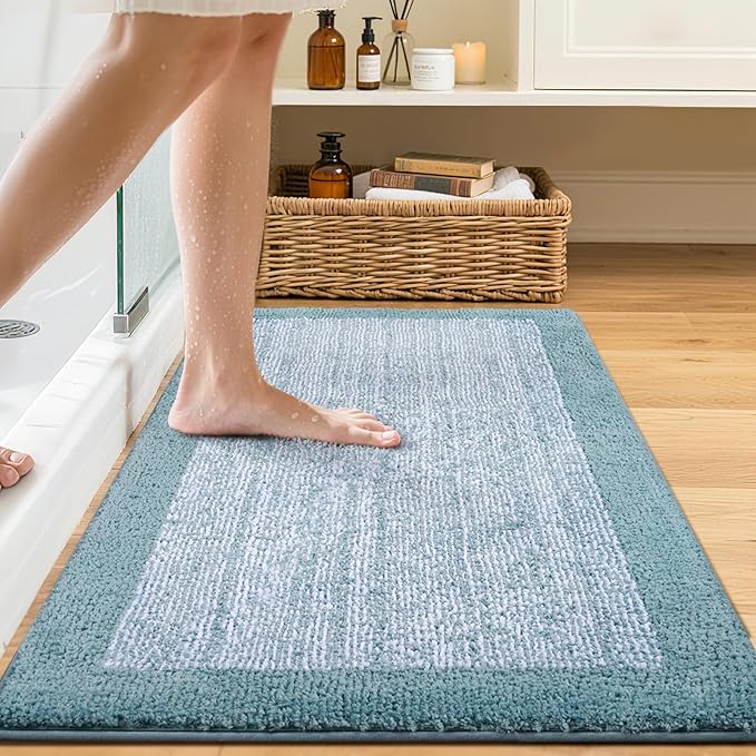 Bathroom Rugs 30x20 Non Slip Washable, Dusty Blue Bath Mat - Image 2