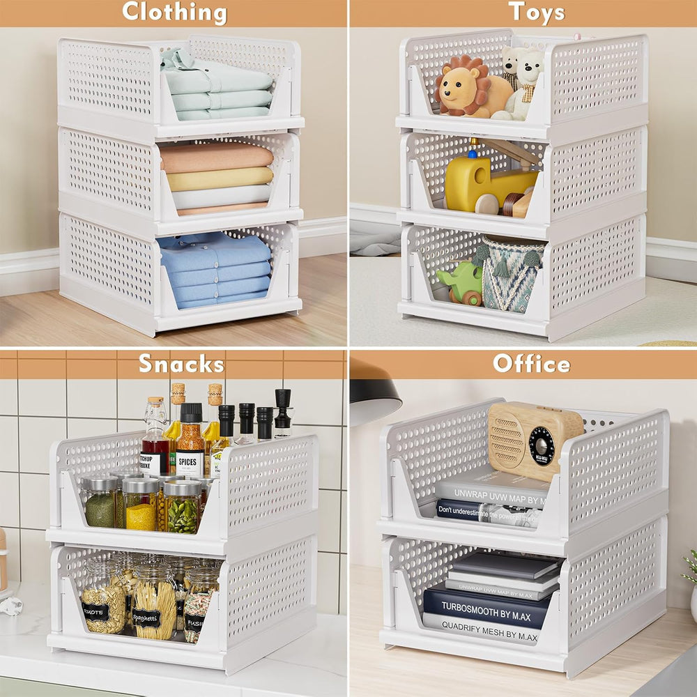 4 Pack Stackable Closet Storage Basket - Stackable Storage Bins