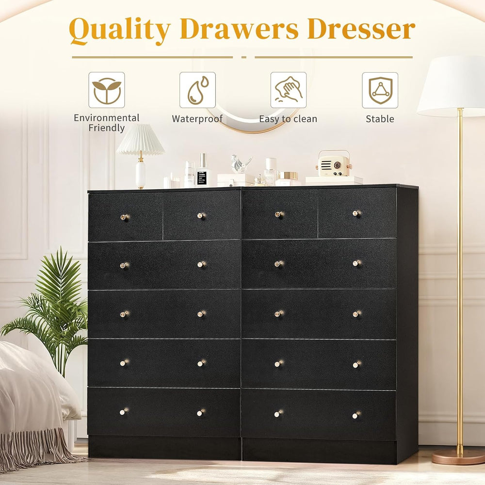 Karl home Black 6 Drawer Dresser, Rose Gold Handle Modern Bedroom Chest