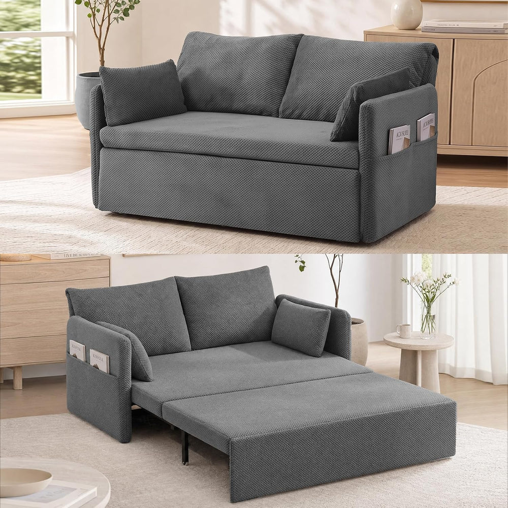 66.5" Queen Pull Out Couch Bed with Adjustable Backrest-Grey