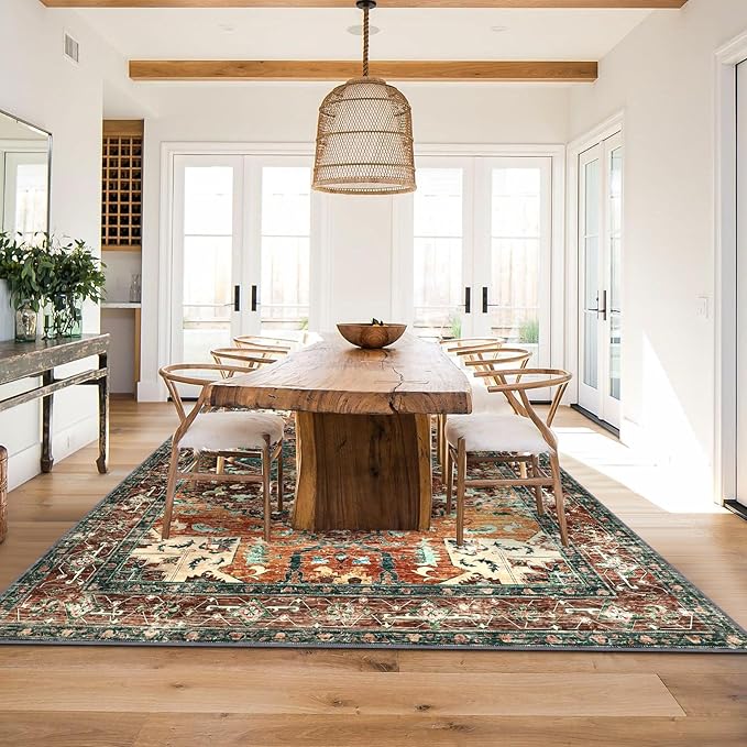 Yamaziot 6x9 Large Area Rug, Non-Slip Washable Boho Vintage Living Room Rug - Image 8