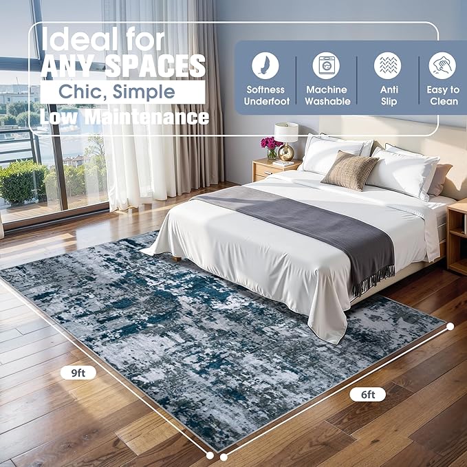 6x9 Area Rugs for Living Room Rug Washable: Abstract Rug for Dining Room - Image 2