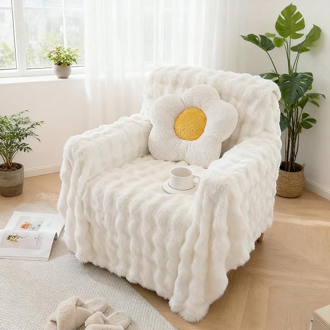 HANDONTIME White Armchair Slipcovers Dog Couch Cover Rabbit Plush Armchair by HANDONTIME