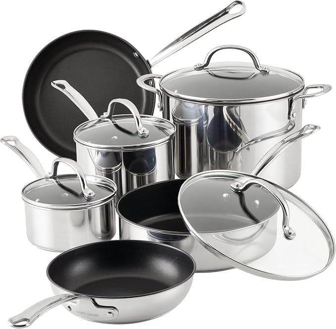 Farberware Millennium Stainless Steel Nonstick Cookware Set, 10-Piece Pot and by Farberware