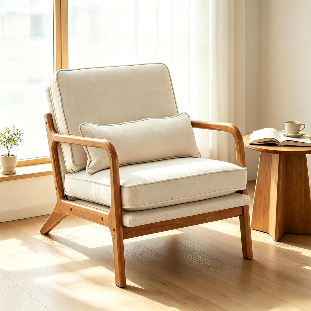 Karl home Mid-Century Modern Accent Reading Chair, Beige