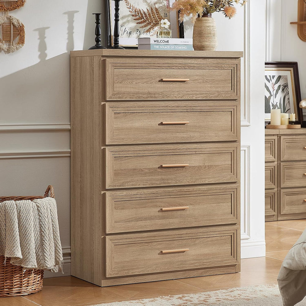 RWYHG 3 Piece Dresser for Bedroom Set Furniture Wood Closet Gold Handle