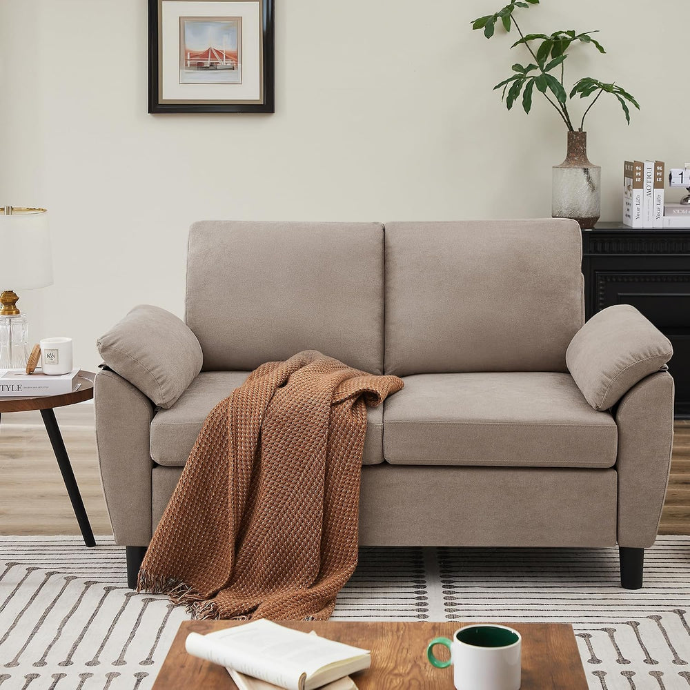 57" Loveseat Sofa, Modern Linen Comfy Love Seat with Back Cushions and S...