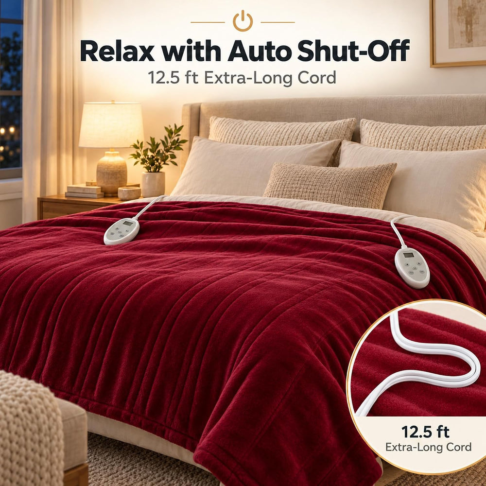 Queen Size Heated Blanket for Bed, Electric Blankets with Dual Controllers
