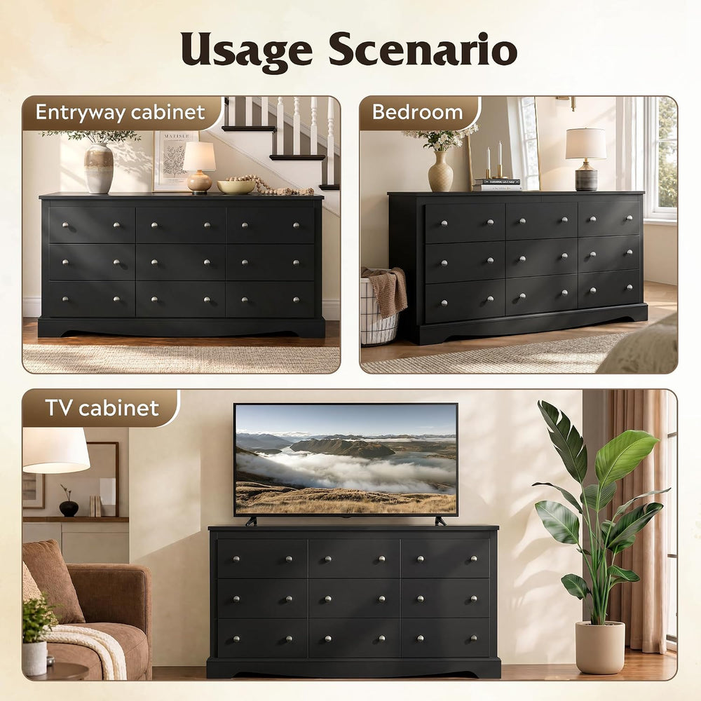 WLIVE 63" Dresser for Bedroom, Modern 9 Drawer Dresser with Exclusive An...