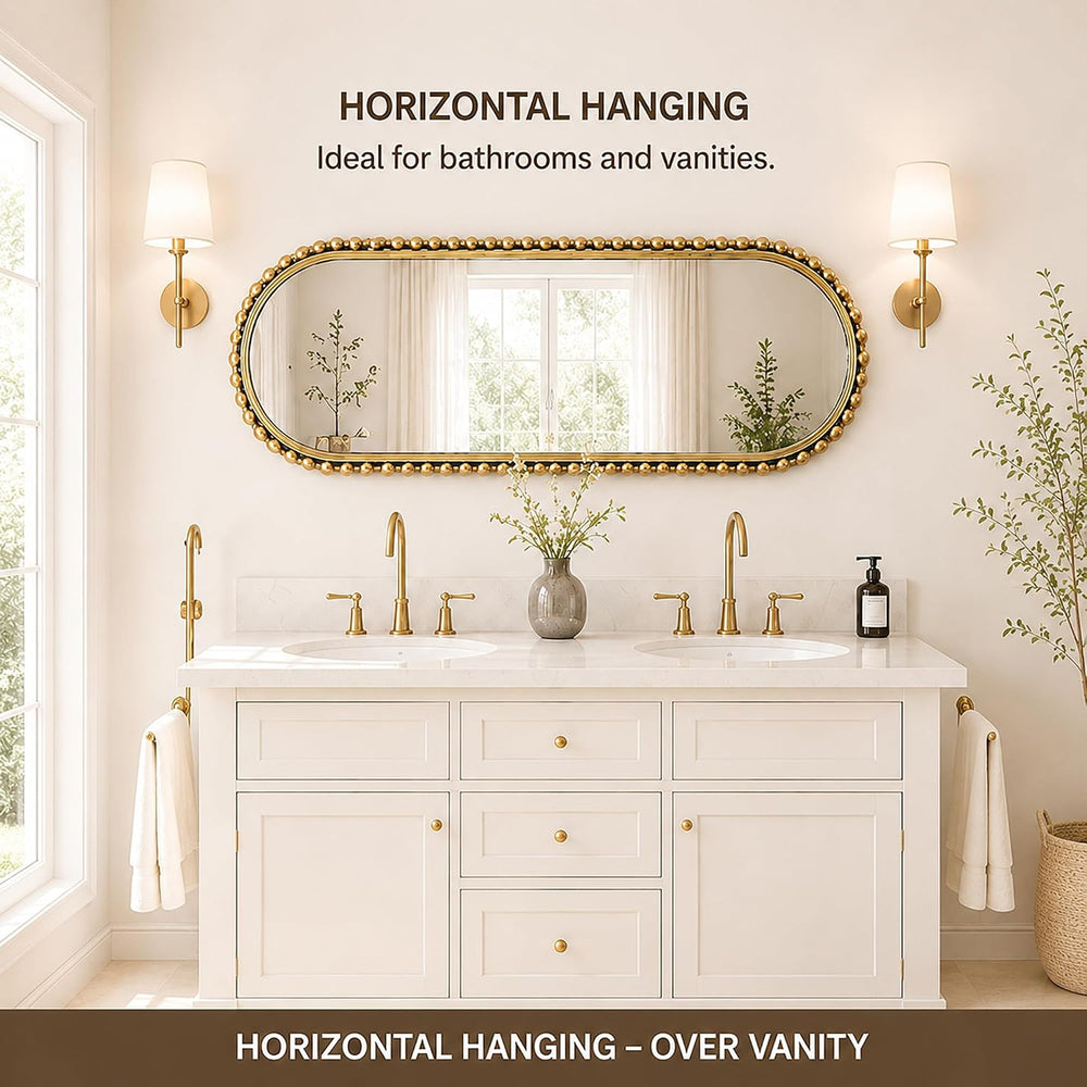 20"x53" Oval Full Length Wall Mirror, Unique Bold Beaded Frame