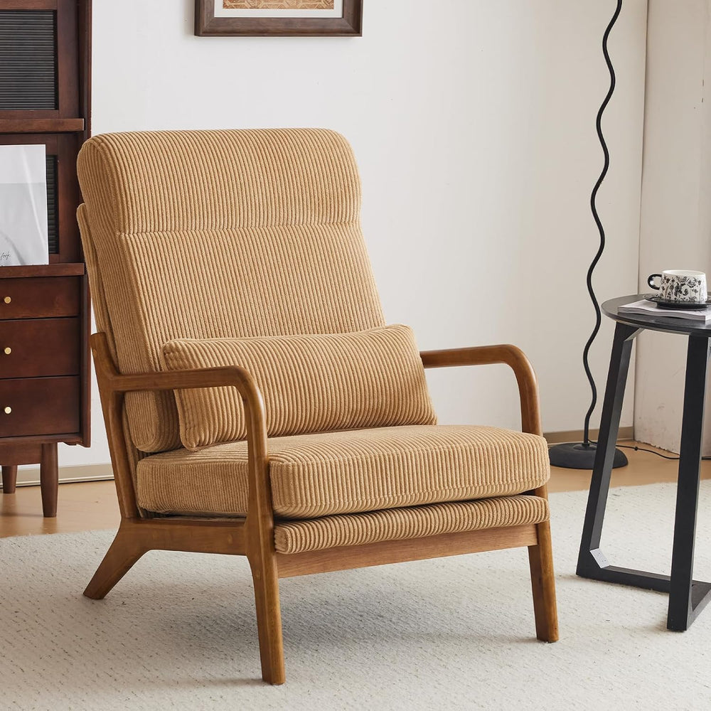 Karl home Accent Chair High Back Mid-Century Modern, Khaki