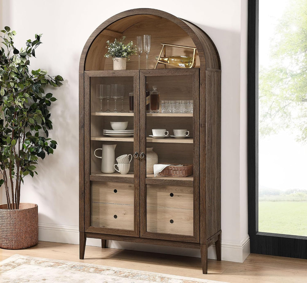 Modway Nolan Tall Arched Storage Display Cabinet in Walnut Light Oak - 74 Inc...
