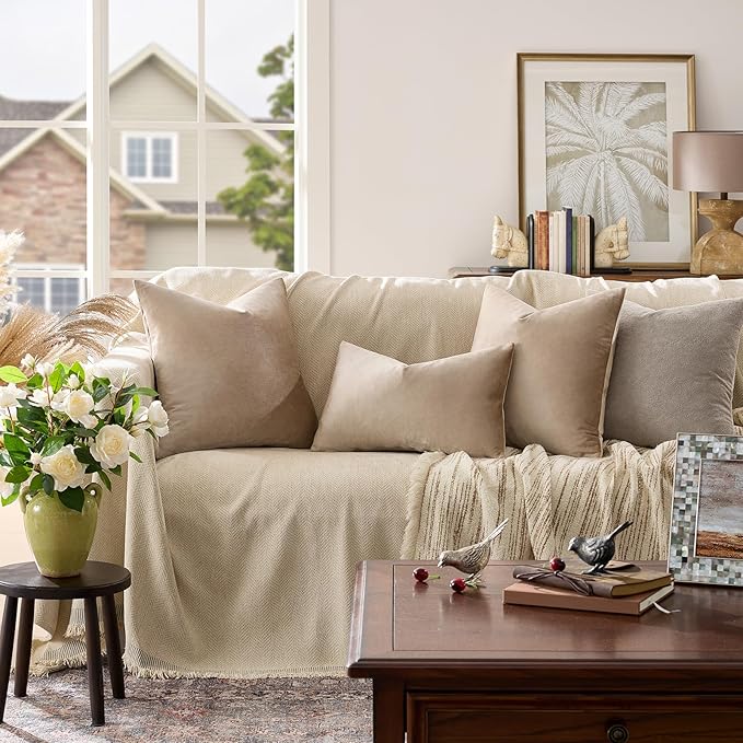GIGIZAZA Velvet Taupe Decorative Throw Pillow Covers Couch Pillow Lumbar - Image 2