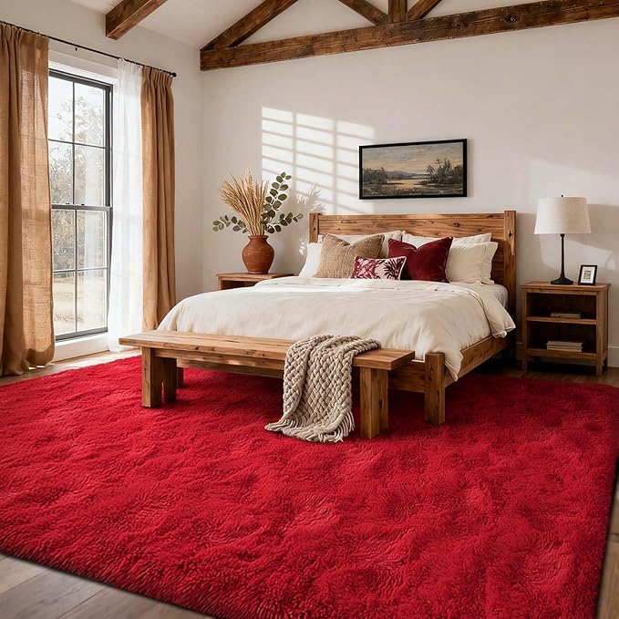 6x9 Ft Red Shag Rugs for Living Room Decor, Ultra Soft Fluffy Furry Area Rugs - Image 2