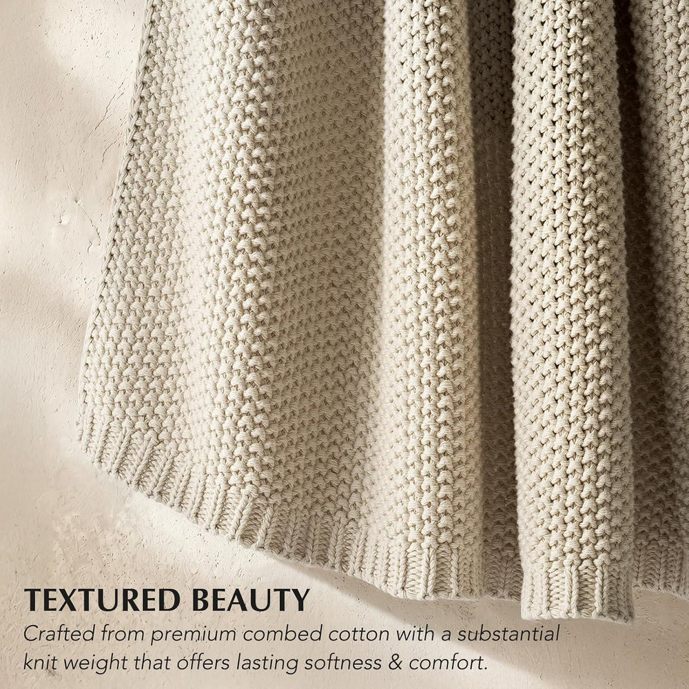 EverGrace Organic Cotton Chunky Knit Throw Blanket, 60 x 80 Birch